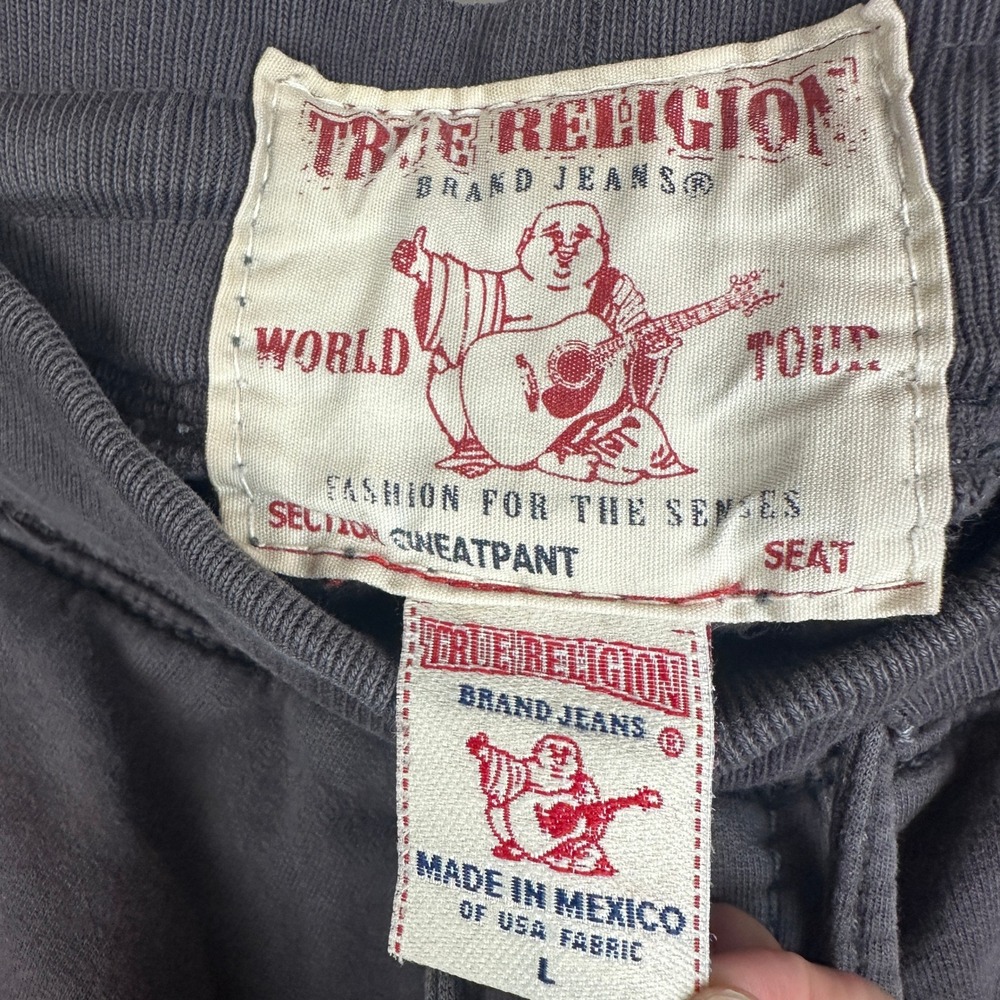 True Religion Mens Size Large World Tour Sweatpants Gray 100% Cotton Drawstring - Picture 2 of 10